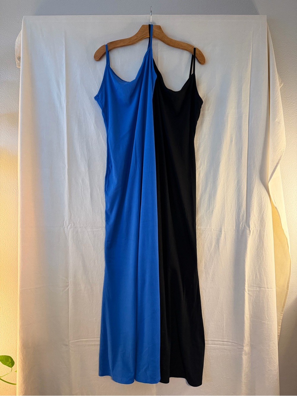 Lot of 2-Blue and Black Stretchy Ribbed Maxi Dress